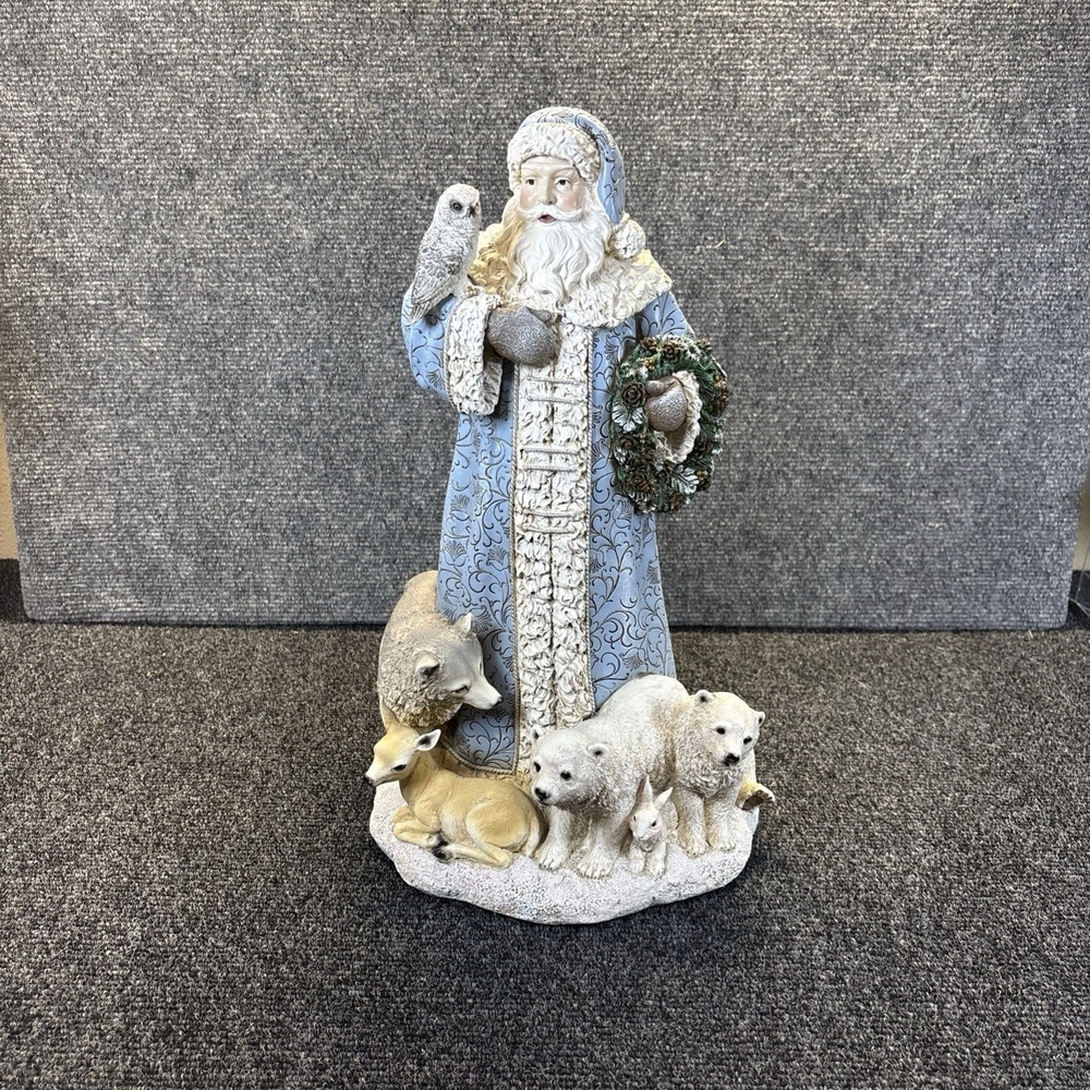 Roman Joseph's Studio~16" H~Winter Blue Santa with Forest Animals~Tabletop Decor